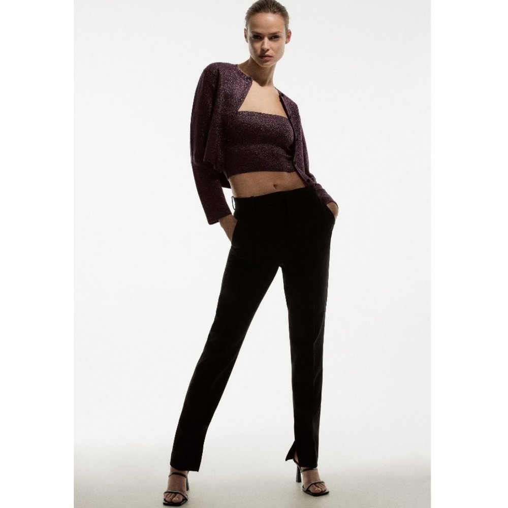 NWT Zara Size S Purple Shiny Knit Jacket - Picture 1 of 3